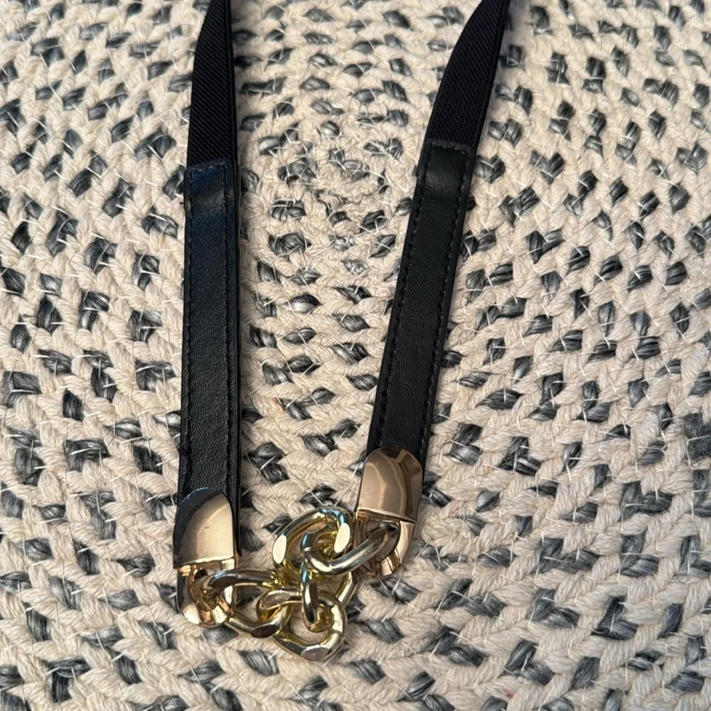 Black and gold chain button back waist belt